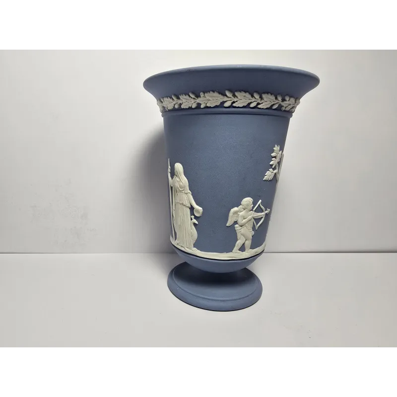Wedgwood Jasperware Blue & White Pedestal Vase Urn – Classical Relief – Vintage