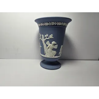 Wedgwood Jasperware Blue & White Pedestal Vase Urn – Classical Relief – Vintage