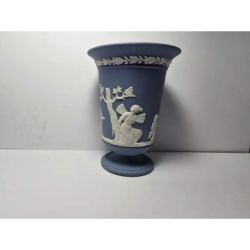 Wedgwood Jasperware Blue & White Pedestal Vase Urn – Classical Relief – Vintage Wedgwood Jasperware Blue & White Pedestal Vase Urn – Classical Relief – Vintage