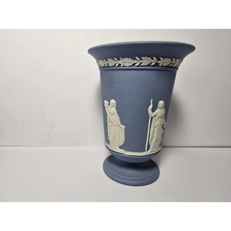 Wedgwood Jasperware Blue & White Pedestal Vase Urn – Classical Relief – Vintage Wedgwood Jasperware Blue & White Pedestal Vase Urn – Classical Relief – Vintage