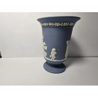 Wedgwood Jasperware Blue & White Pedestal Vase Urn – Classical Relief – Vintage