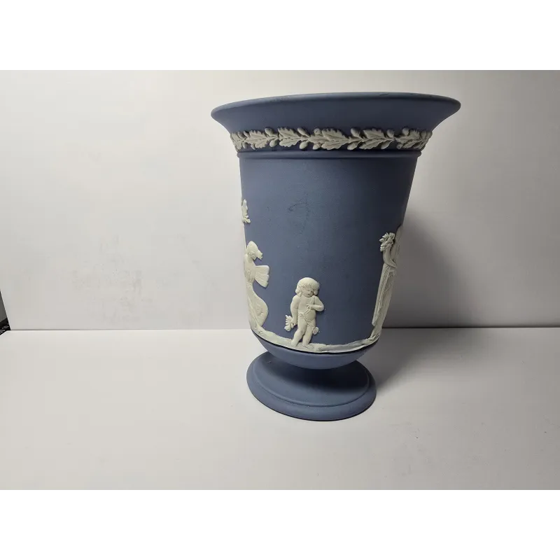 Wedgwood Jasperware Blue & White Pedestal Vase Urn – Classical Relief – Vintage Wedgwood Jasperware Blue & White Pedestal Vase Urn – Classical Relief – Vintage