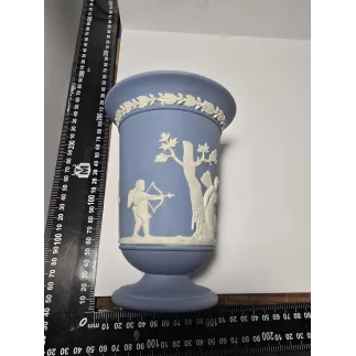 Wedgwood Jasperware Blue & White Pedestal Vase Urn – Classical Relief – Vintage