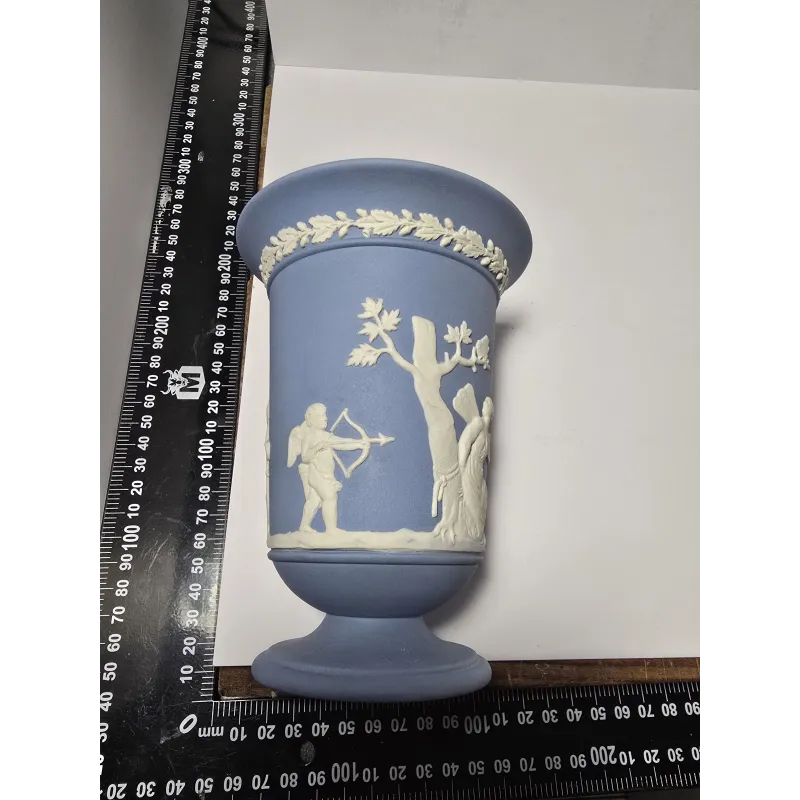 Wedgwood Jasperware Blue & White Pedestal Vase Urn – Classical Relief – Vintage Wedgwood Jasperware Blue & White Pedestal Vase Urn – Classical Relief – Vintage
