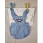 0–3 months baby girl 2-piece outfit – white bodysuit & embroidered blue romper