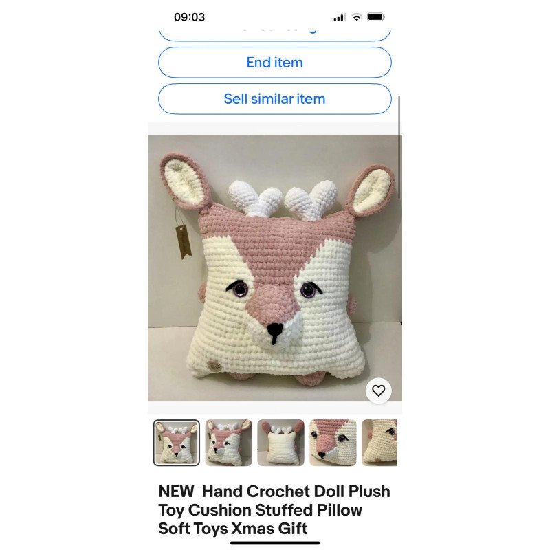 Handmade crochet deer cushion 35×35 cm – soft plush pillow, nursery decor