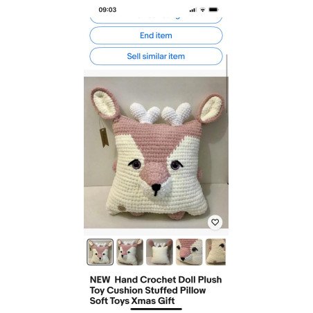 Handmade crochet deer cushion 35×35 cm – soft plush pillow, nursery decor