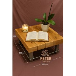 Handmade solid wood coffee table – rustic reclaimed timber & metal frame (62 × 58 × 30 cm)