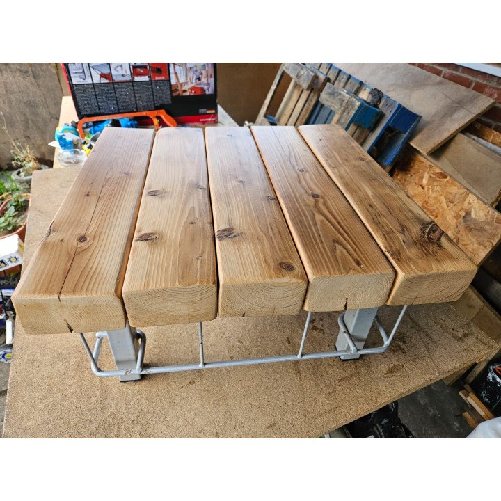 Handmade solid wood coffee table – rustic reclaimed timber & metal frame (62 × 58 × 30 cm)