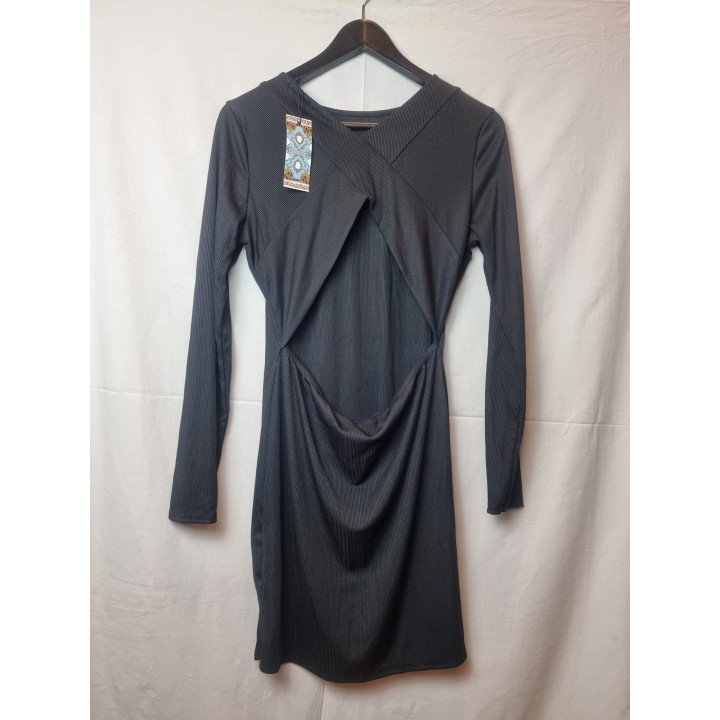 Black Ribbed Open Back Long Sleeve Mini Dress – Size UK 14 (New with Tags)