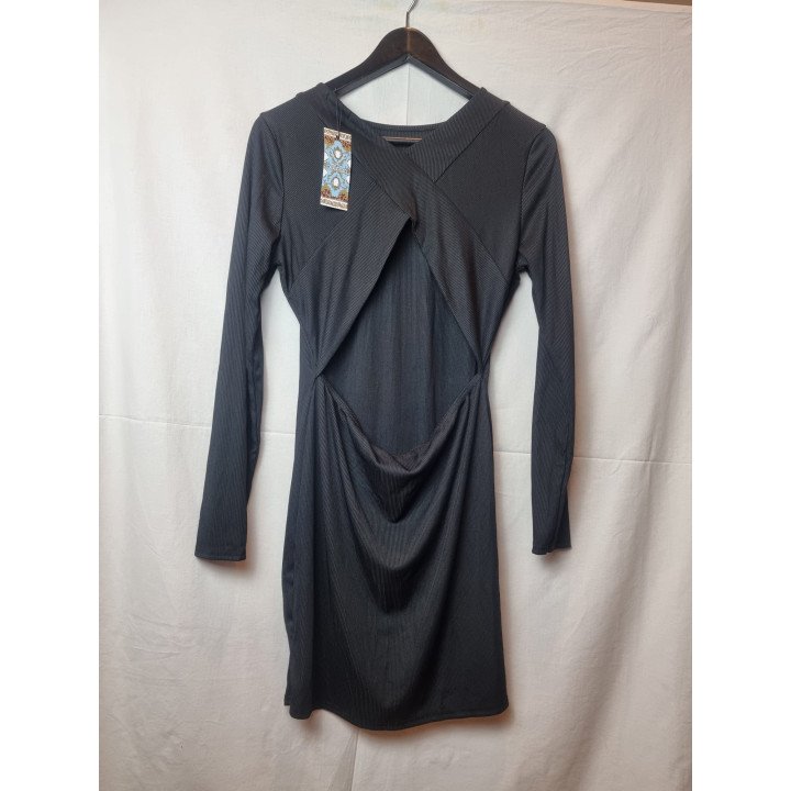 Black Ribbed Open Back Long Sleeve Mini Dress – Size UK 14 (New with Tags)
