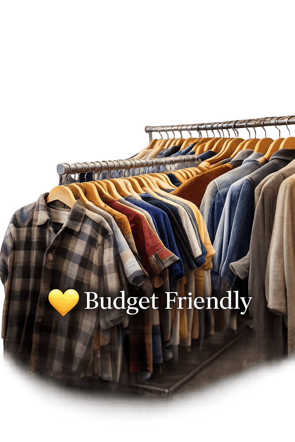 Thrift store rack of shirts